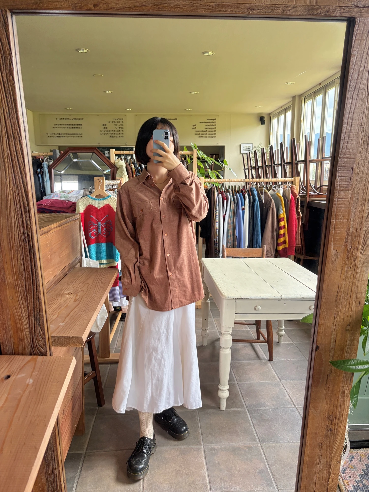 brown suede-like long sleeve shirt 2