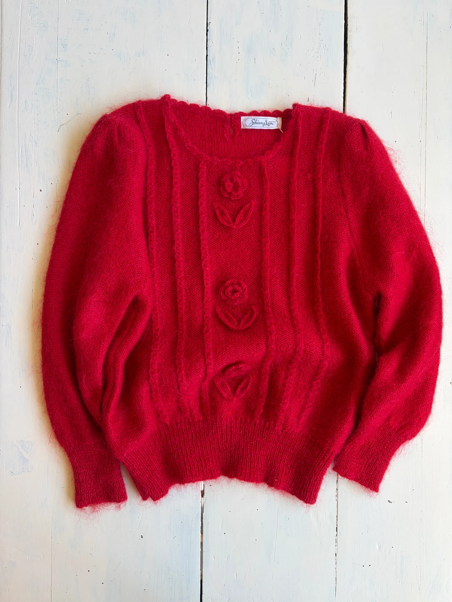 red mohair flower design sweater 5