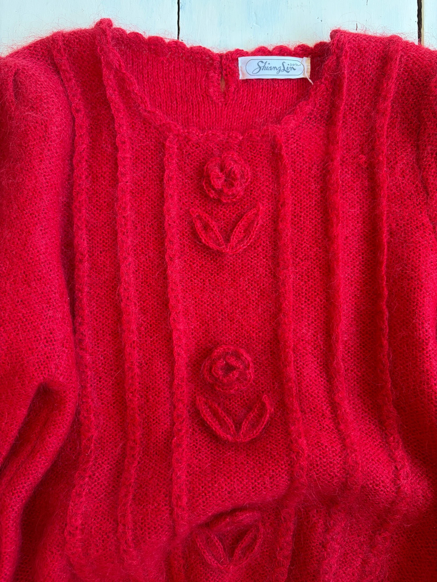 red mohair flower design sweater 6